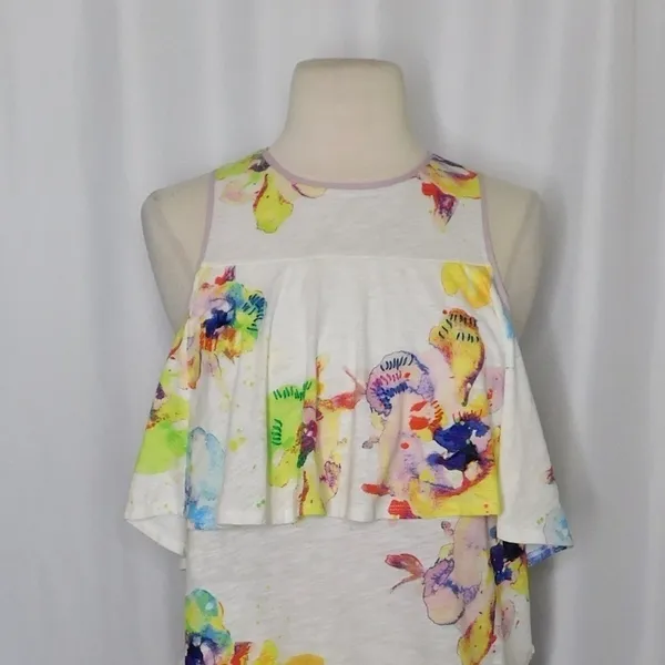 NWT!! Anthropologie MEADOW RUE Cantara Floral Knit Tiered Tank Top X-Small - Image 3