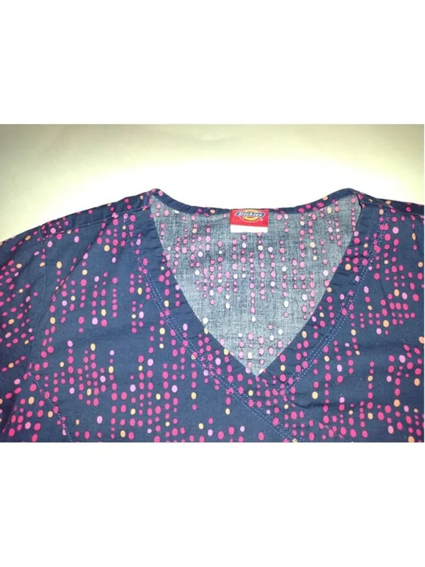 Dickies Unisex Nurse Doc Vet Scrub Top Pockets Size Small Navy with Dots - Image 4