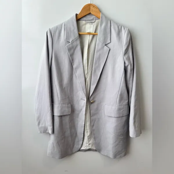 H&M Blazer‎ Oversized Gray One Button Business Casual Jacket XS - Image 7