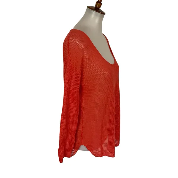Soft Joie Crochet Top Small Coral Long Sleeve Sheer Boho Festival - Image 3