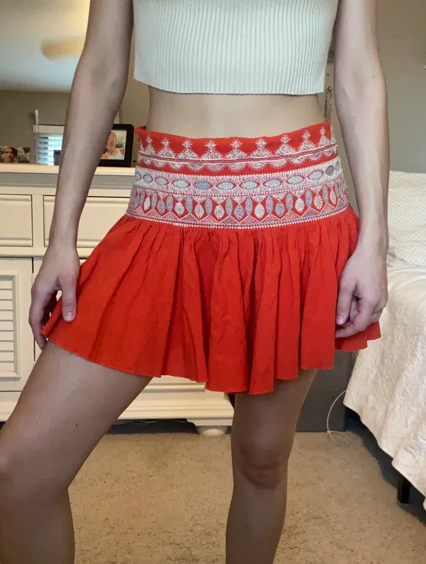 Anthropologie Orange Embroidered skort - Image 3