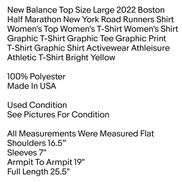New Balance Top Size Large 2022 Boston Half Marathon New York Road Runners Shirt Women's Top - Image 2