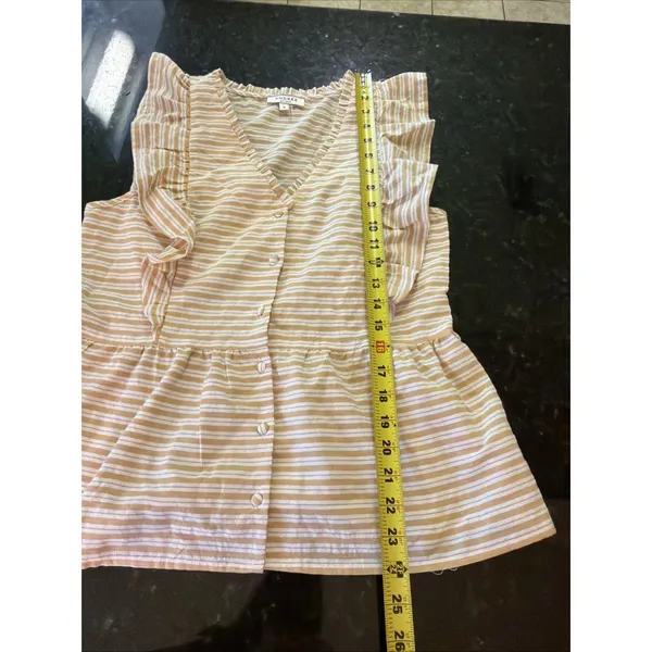 Andree‎ By Unit Women's Top Sz Sm White Yellow Stripe Cotton Ruffle Shirt Blouse - Image 7