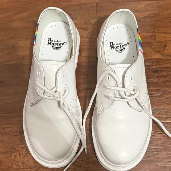 💙💖 Dr. Martens 1461 for‎ Pride White Smooth Boots Rainbow Stripe Derby Oxford - Image 3