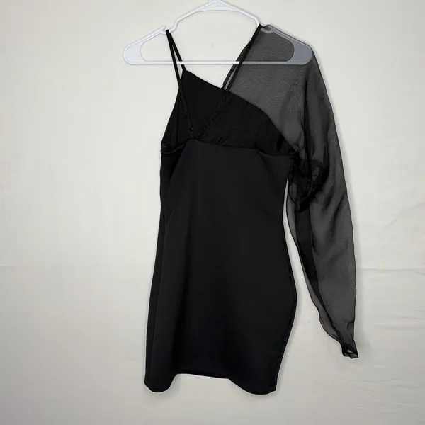 ASOS women’s Mini Dress US 4 EU 36 Black One Shoulder Mesh Sleeve Bodycon(E19)✨ - Image 5