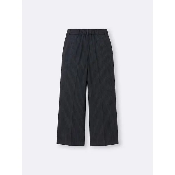 GU Navy Blue Pinstripe Pleated Wide Leg Pants High Rise Office Trousers L - Image 3