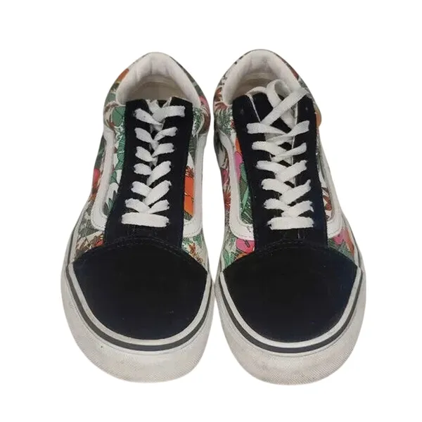 Vans floral Black White Skate Shoes Size US 7 - Image 2