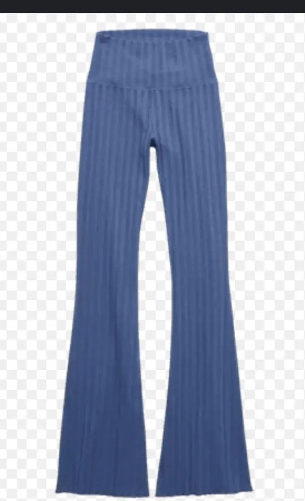 Blue Ribbed Flare Pants by aerie classic casual comfy Nwot 55$ spring - Image 2