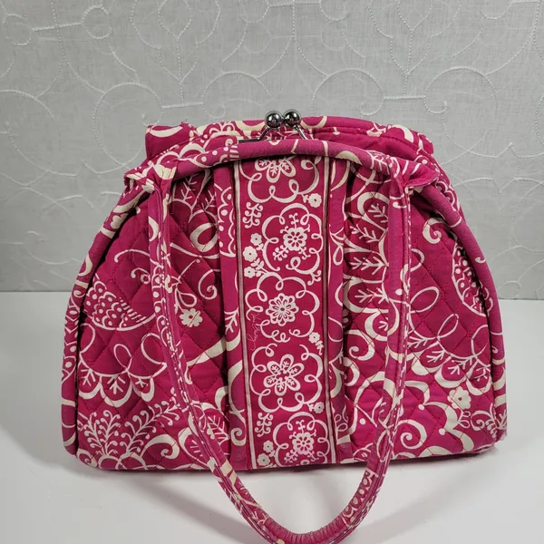 VTG Vera Bradley Eloise Bag Large Barbie Hot Pink Kiss Lock Dome Shoulder Purse - Image 2