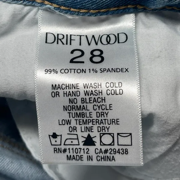Driftwood Gizelle Straight Leg Blue Jeans Raw Hem Mid-rise Embroidered Size 28 - Image 5