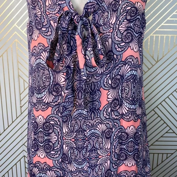 Amanda Uprichard Mini Dress Drop Hem Tie Neck Geometric Print Pink Purple Small‎ - Image 3