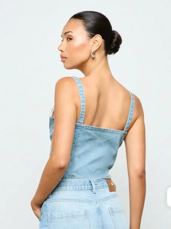 Denim Corset Top Button Front Bustier Blue Size undefined - Image 3