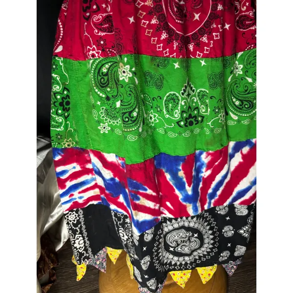 Handmade Bandana Patchwork Maxi Skirt Multi Color Paisley Tie Dye Boho Western - Image 7