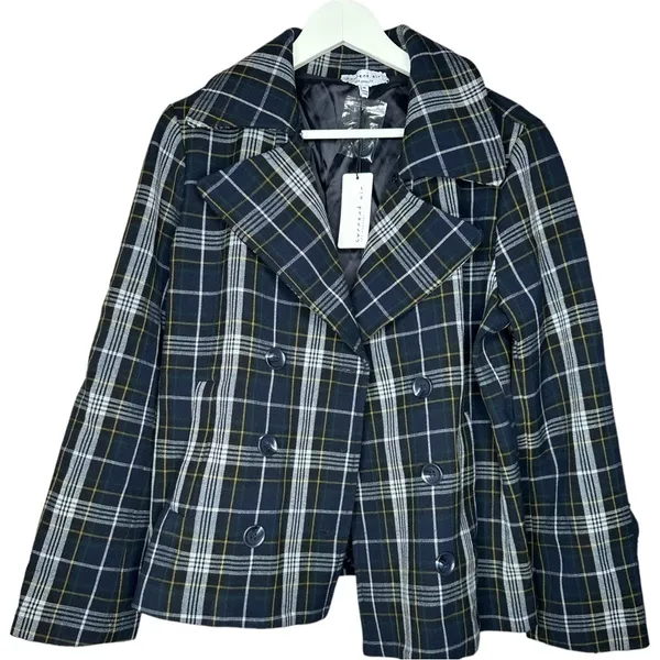 Anthropologie Current Air Plaid Double Breasted Coat Medium - Image 3
