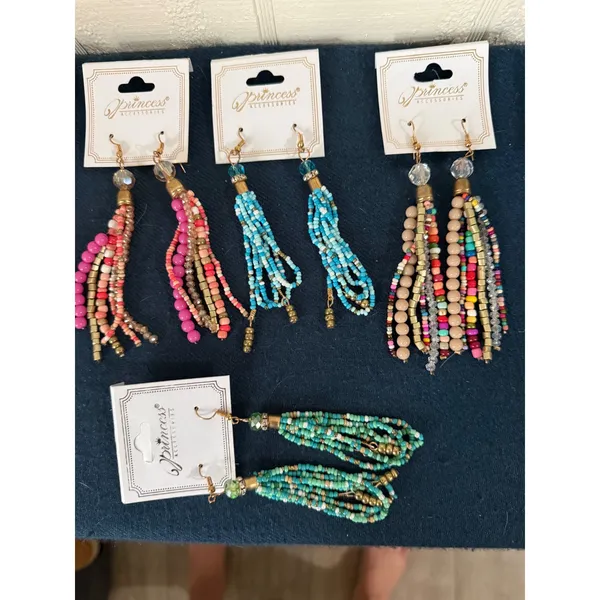Bundle 1- Princess Accessories Beaded Tassel Drop Earrings Lot of 11 Boho - Image 2