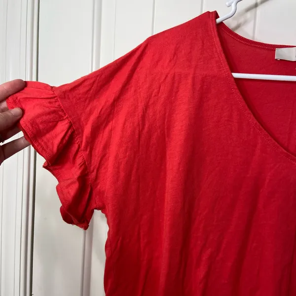 NWOT LOFT‎ Women’s bright orange ruffle sleeve hem v-neck cut blouse top medium - Image 2