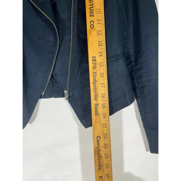 DKNY Jeans Asymmetrical Zip Jacket‎ Women Petite S Navy Moto Crop Biker Modern - Image 9