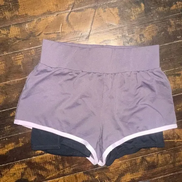 Fabletics Oleisa purple & black layered athletic shorts - Image 3