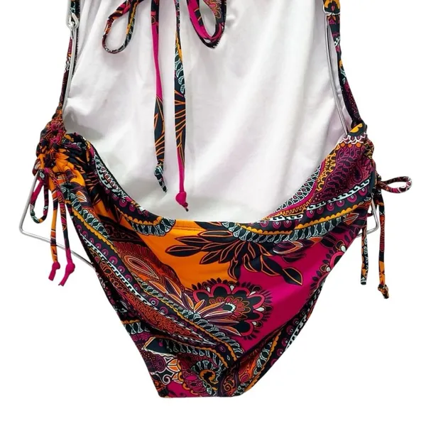 Cleanwater Paisley Plunge One Piece Swimsuit Size XL Boho Monokini Open Back - Image 9
