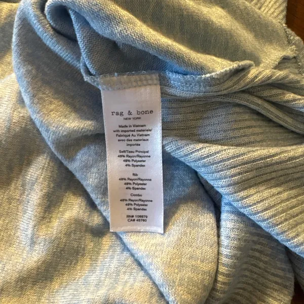 Rag & Bone Light Blue Heathered V-Neck Ribbed Long Sleeve Top Small - Image 5