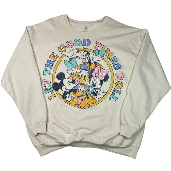 Disney Parks Mickey & Friends Crewneck Sweatshirt XL Good Times Roll Retro Style - Image 2