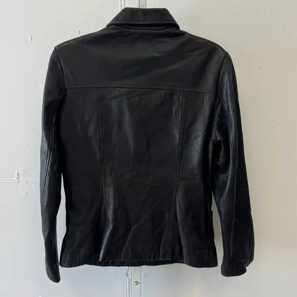 Vintage Andrew Marc NY Genuine‎ Leather Women's Jacket Zip Front Collared Small Black - Image 2
