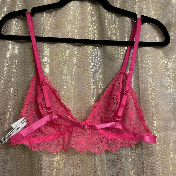 Free People Bright‎ Eyes Hot Pink Romantic Coquette Sheer Lace Bralette M NWOT - Image 2