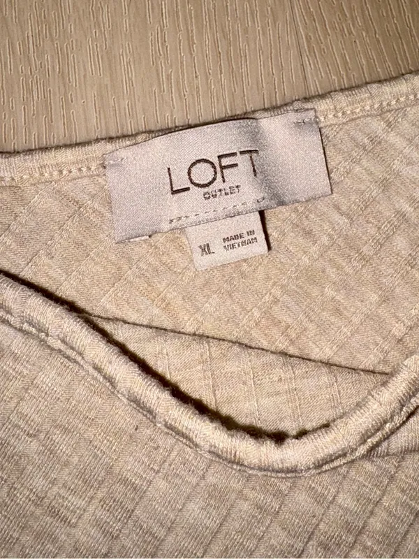 LOFT Cream Ribbed V-Neck Camisole with Slim Fit - Image 2