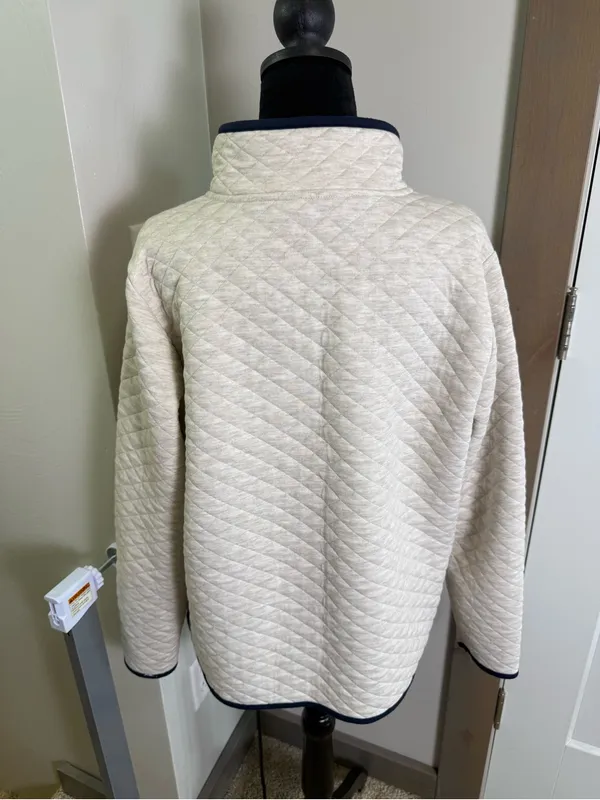 Market & Spruce Lisa Quilted Pullover Sweatshirt Beige 1/4 Zip Soft Oversized L‎ - Image 4