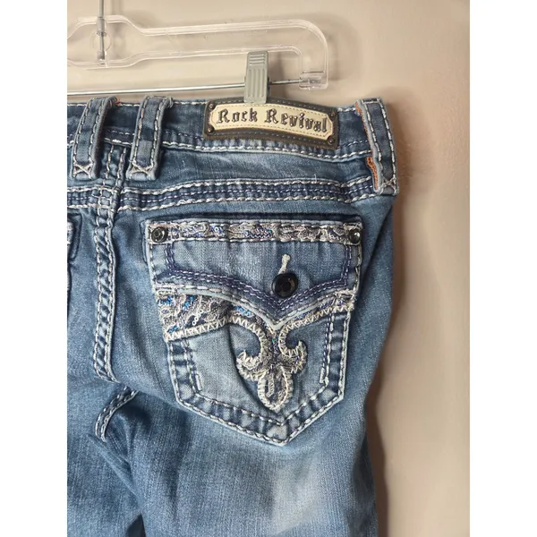 Rock Revival Yui Mid Rise Skinny Women’s 28 Distressed Medium Wash Denim Jeans - Image 4