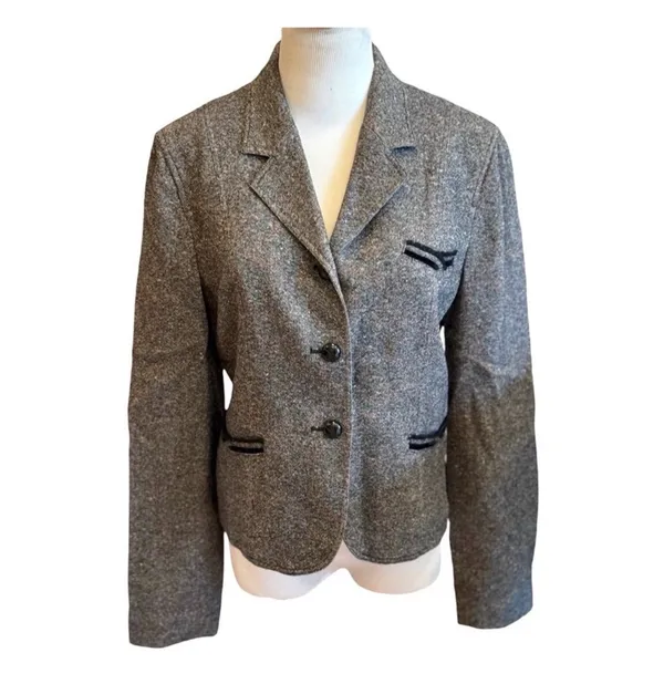 The Limited Tweed Wool Blazer Coat Black Brown M 8 10 Retro Preppy Menswear - Image 2