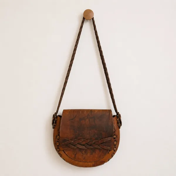 Vintage Boho Coastal Cowgirl Leather Hand Tooled Saddle Bag With Braided Strap - Image 12