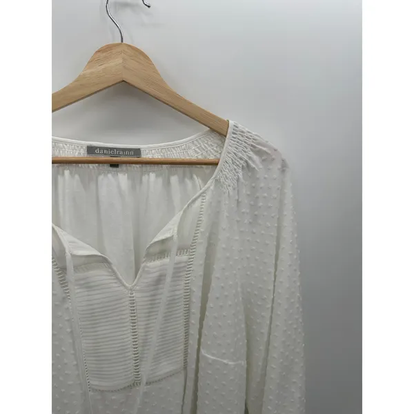 Daniel Rainn White Boho Tunic Women Size 2X White Swiss Dot Resort Peasant‎ - Image 5