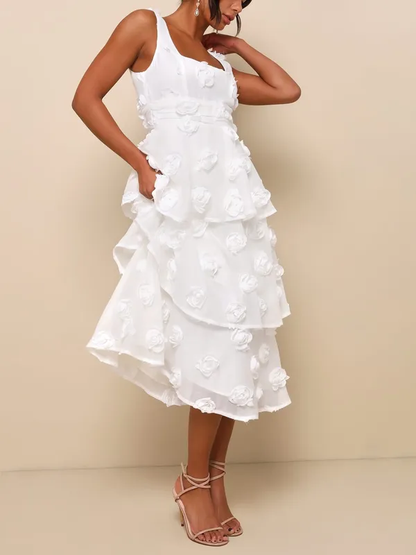 NWT Lulus Exceptional Entrance White Sleeveless Tiered Rosette Midi Dress Size S - Image 2