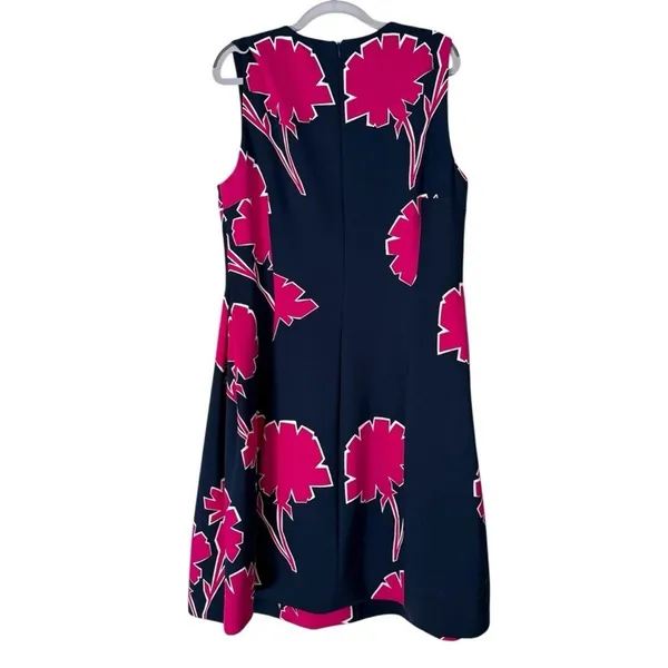 Anne Klein Dress‎ Navy Blue Pink Floral Scuba Sleeveless Sheath Womens Large - Image 4