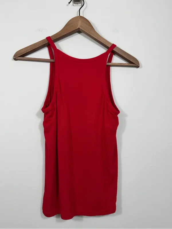 Victoria’s Secret Red Ribbed Tank Top Logo Y2K Basic Size Medium - Image 2