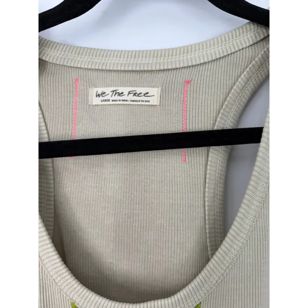 Free People L tank top Great Expectations ribbed knit embroidered cross stich - Image 3
