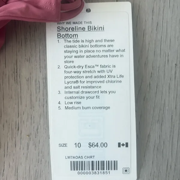 Lululemon Shoreline Bikini Bottom Pink Size 10 New NWT LW7AOAS CHRT - Image 6