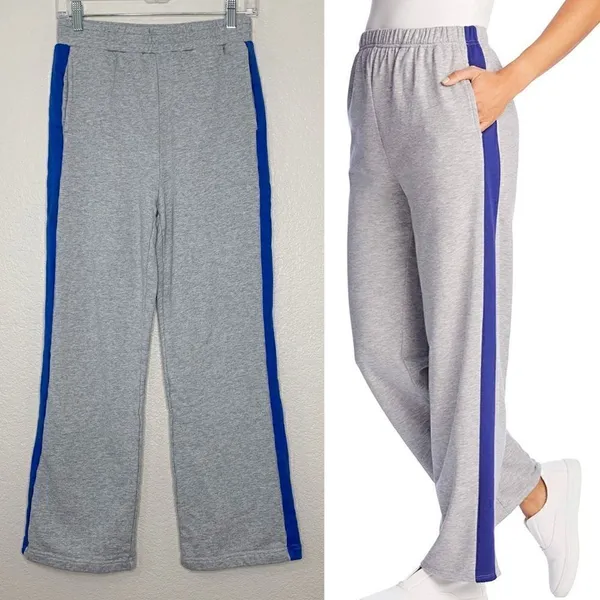 Women’s Side Stripe Fleece Straight Leg French Terry Pants, Sz Small - Image 2