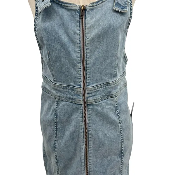 Free People Modern Femme Denim Jumper Dress Zip Front Overall Mini Size‎ 10 NWT - Image 6