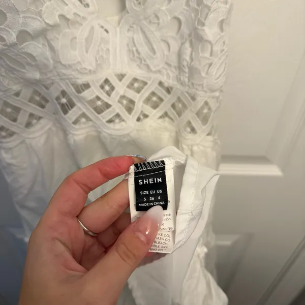 SHEIN White Lace Crochet Tiered Mini Dress Cottagecore Boho - Image 5