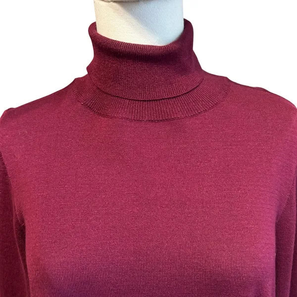 AGB Knit Sweater Dress Burgundy SZ XL Midi Turtle Neck Long Sleeve Minimalist - Image 3