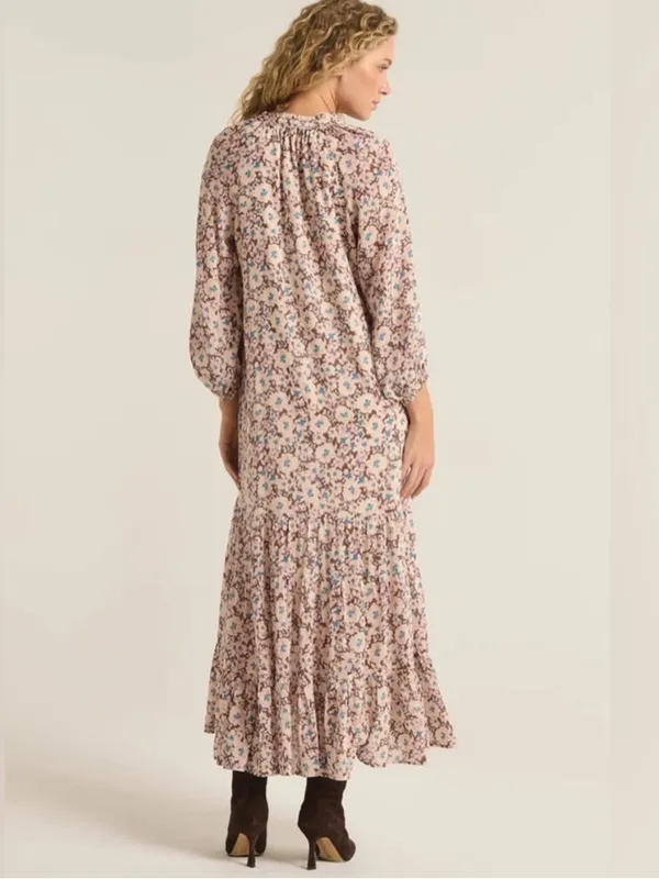 Z Supply Char La Paz Floral Midi Dress Latte Floral Tiered Medium NWT - Image 2