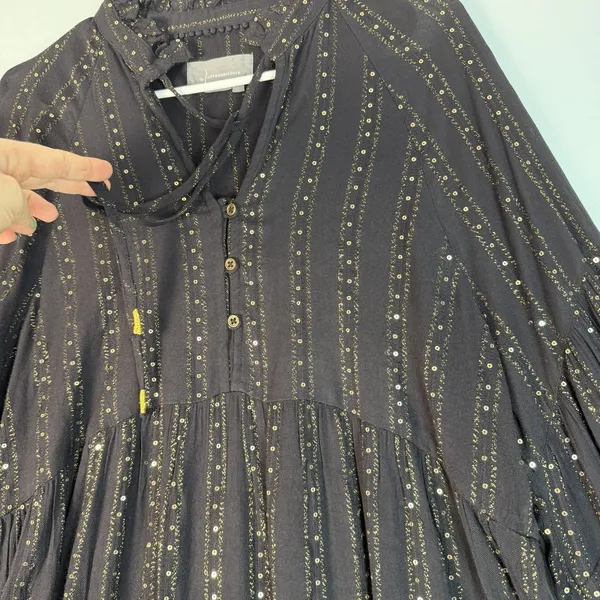 Anthropologie Size-M Womens Quinn Tunic Top Black with Gold‎ Metallic Sequins - Image 14