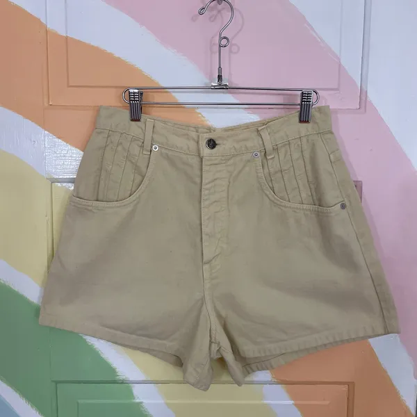 Vintage French Dressing 90s Butter Yellow High Waisted Denim Shorts Sz 10 💚🎀 - Image 2