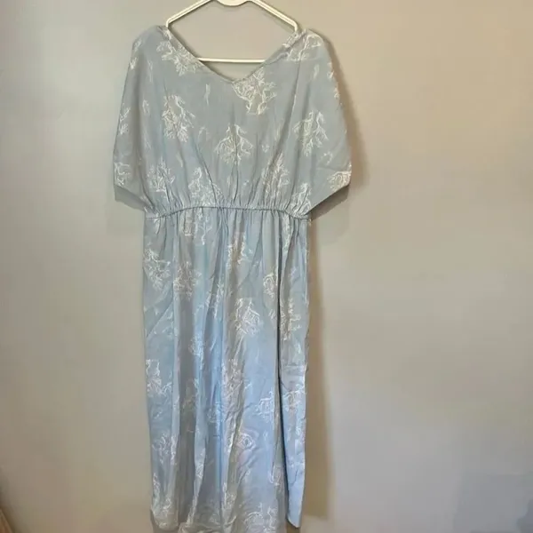 Charlie Paige Linen Blend Baby Blue Floral Midi Dress XL Coastal Boho #700 - Image 8