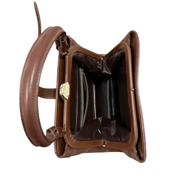 Vintage Brown Structured Handbag – Minimalist 90s Elegance - Image 4