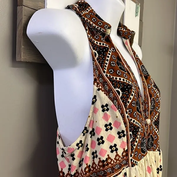 Free People Sleeveless Collared Boho Flowy Key Hole Tank V-Neck Tunic- Medium - Image 6