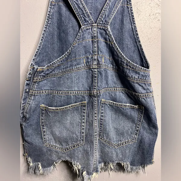 Free People Denim Raw Hem Mini Overall Skirt Size 4 - Image 5