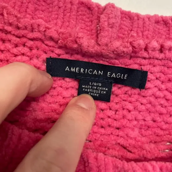AMERICAN EAGLE AEO AE Chenille Cable Knit Sweater Bright Pink Barbie Oversized L - Image 6